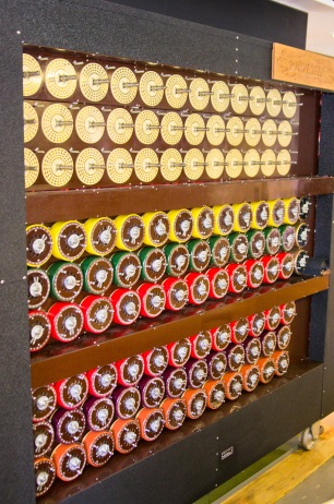 A working rebuilt Bombe at Bletchley Park, containing 36 Enigma equivalents. The (larger) Bombe in The Imitation Game was a high point – a beautiful piece of historical reconstruction.